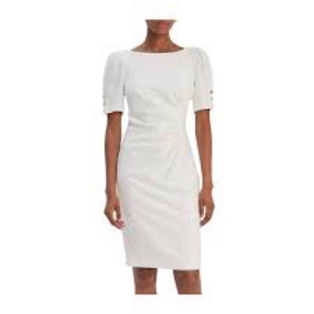 DKNY Cream Ruched Midi Dress, Size 10